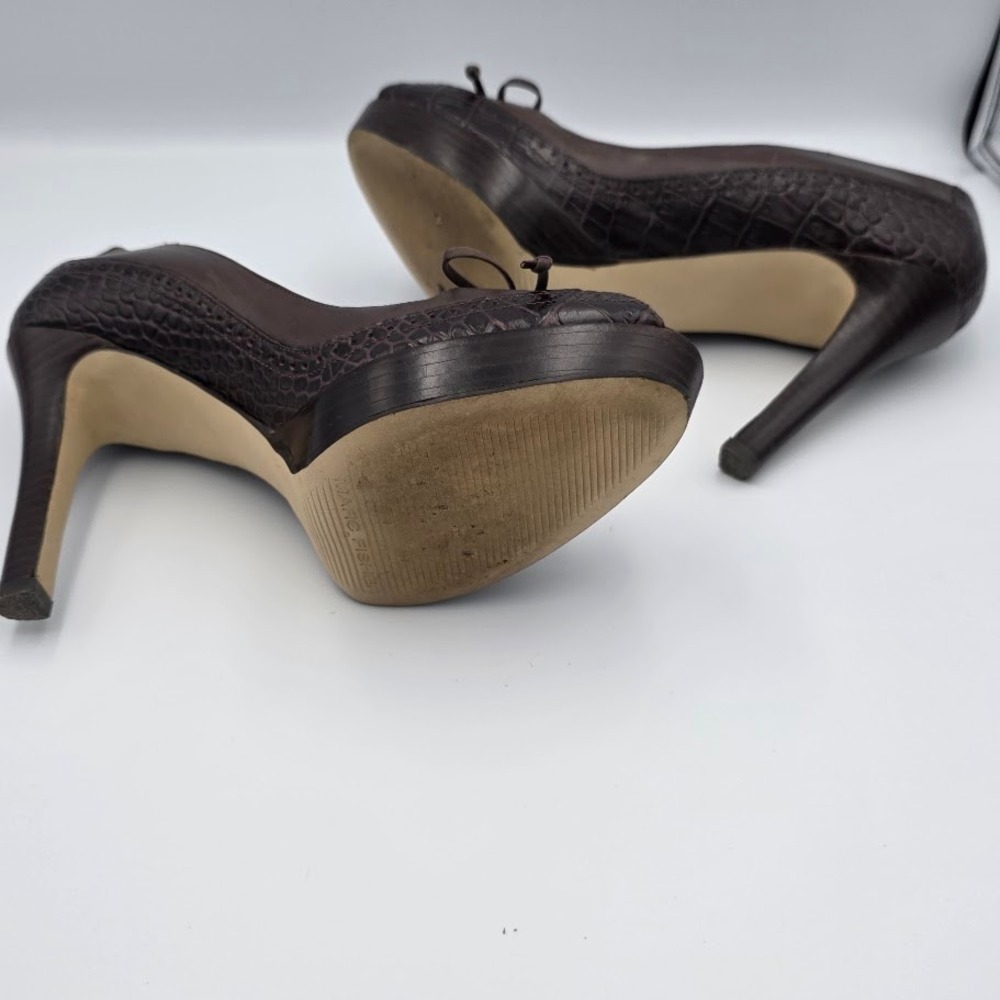 Marc Fisher Women Brown Peep Toe Bow Stiletto 7M Heels Platform Dress Shoes - Picture 3 of 4